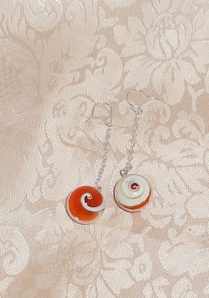 White/orange Swirl Shell&sterling Silver Dangles