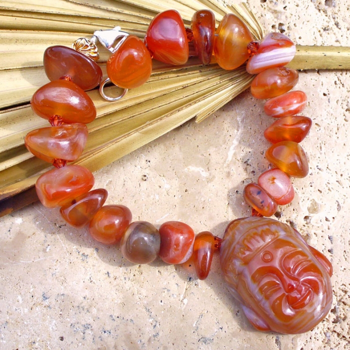 Carved Red Agate Buddha Focal Bracelet