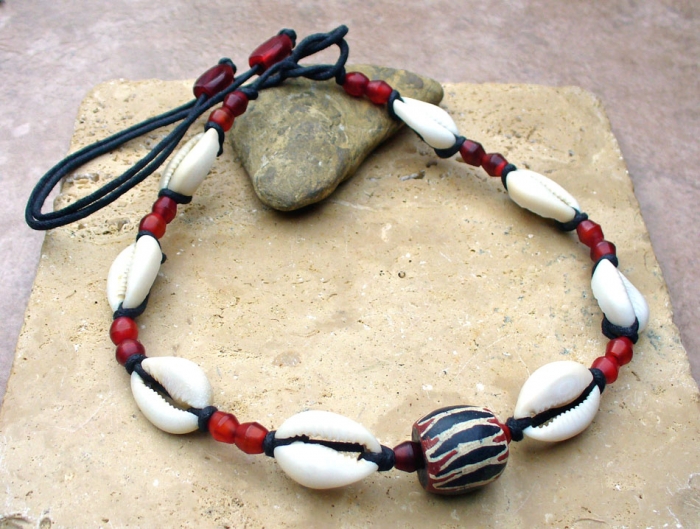 African Trade Bead Cowrie Shell Choker/necklace