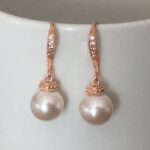 Rose Gold Pearl Earrings Wedding Jewelry Dangle Earrings Bridesmaid Jewelry Ivory Pearl Earrings