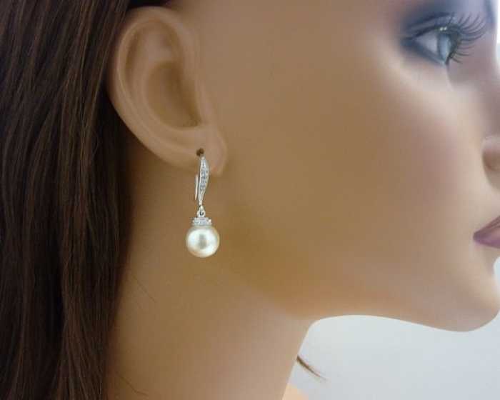 Rose Gold Pearl Earrings Wedding Jewelry Dangle Earrings Bridesmaid Jewelry Ivory Pearl Earrings
