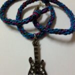 Black Guitar Rhinestone Pendant on Blue & Green Kumihimo Braid