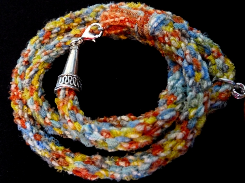 Beachy & Fun Handmade Pottery Tree Pendant on Rainbow Braid