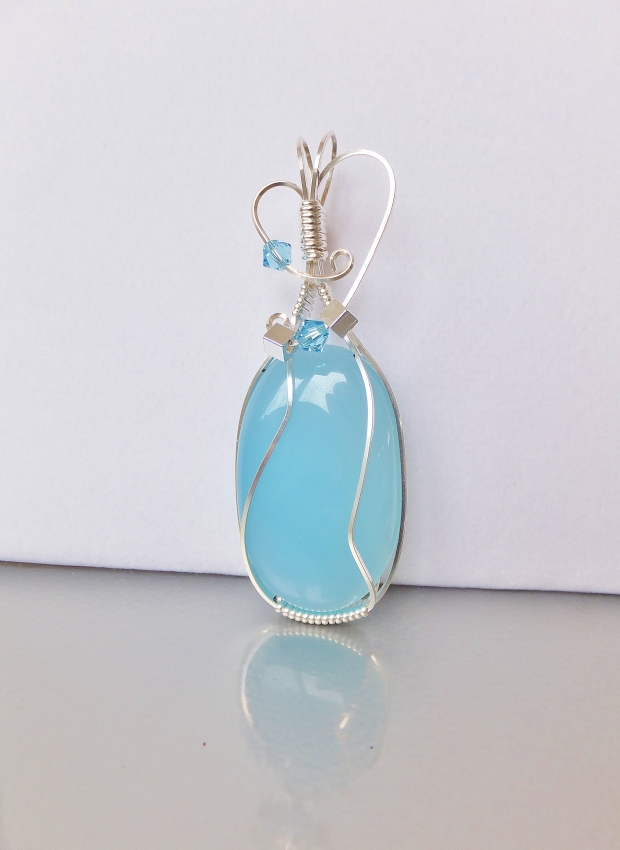 SOLD Wire Wrapped Blue Chalcedony Pendant Necklace