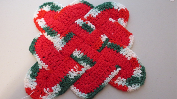 2 Sailors Knot Dishcloth Hotpad Doily Mistletoe Red White