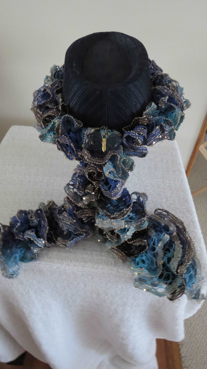 Ruffled Gold Black Blue Teal with Butterfly Pin and Fedora